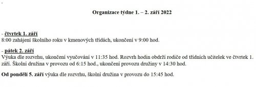 Organizace prvního týdne