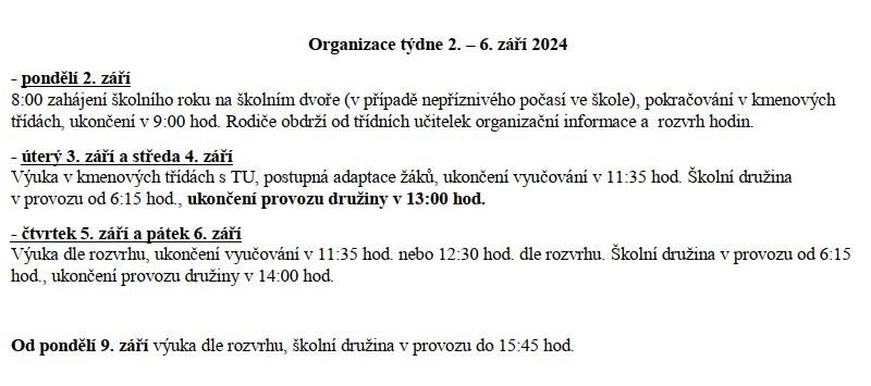 Organizace 1. týdne nového školního roku