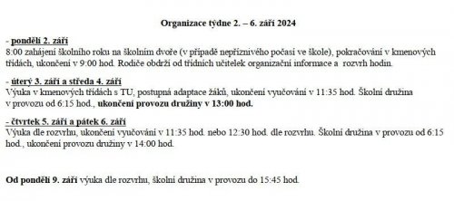 Organizace 1. týdne nového školního roku