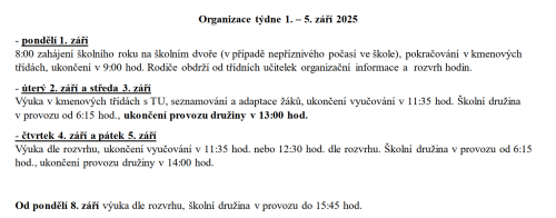 Organizace prvního školního týdne