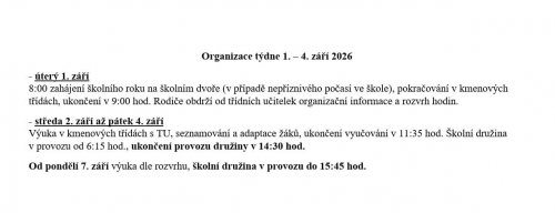 Organizace prvního školního týdne